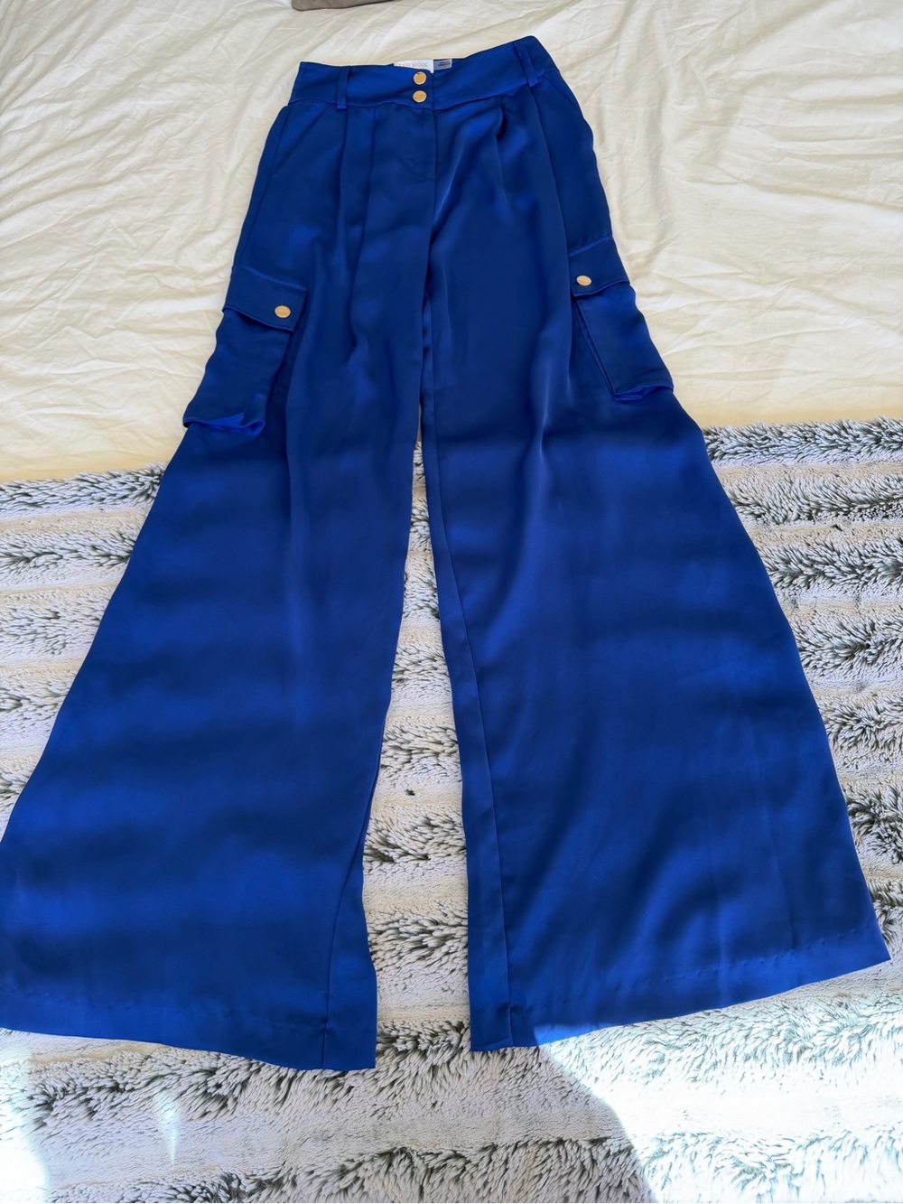 Ramy Brook Blue Satin Wide Leg Dress Pants - Picture 6 of 7